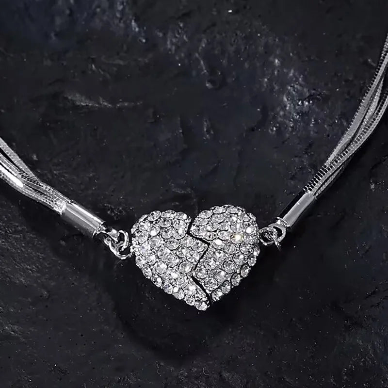 Exquisite Rhinestone Broken Heart Magnetic Choker Necklace for Women