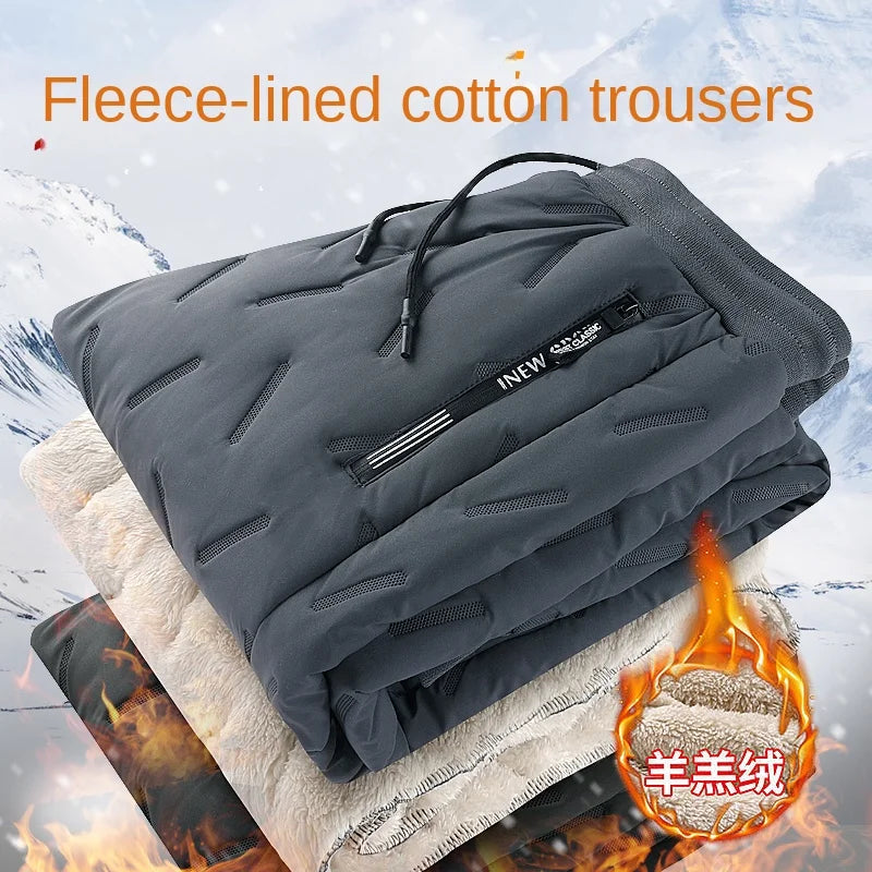 Men's Winter Plush Fleece Thermal Sweatpants - Thick Lambswool Casual Trousers, Windproof and Warm Cotton Pants 