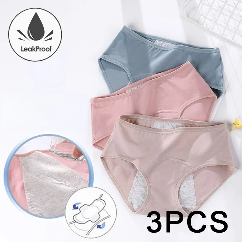 3 Pcs/Set Women Menstrual Briefs - Large Flow Postpartum Water Absorption Leakproof 
