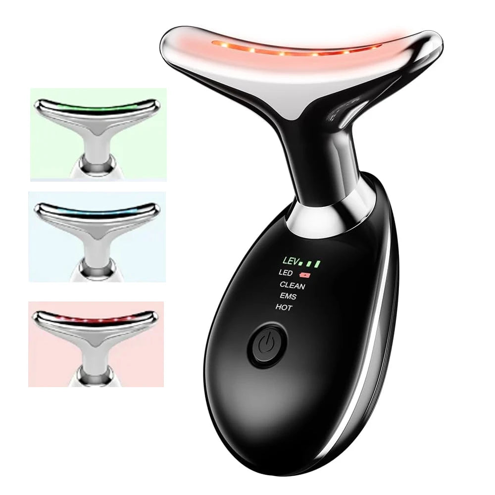 Neck and Facial Massage Device for Skin Rejuvenation and Contouring with Tri-Color Therapy Modes